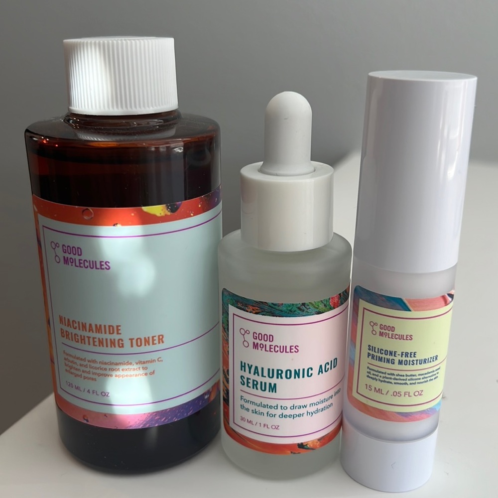 NEW good molecules toner, hyaluronic acid serum, and priming moisturizer